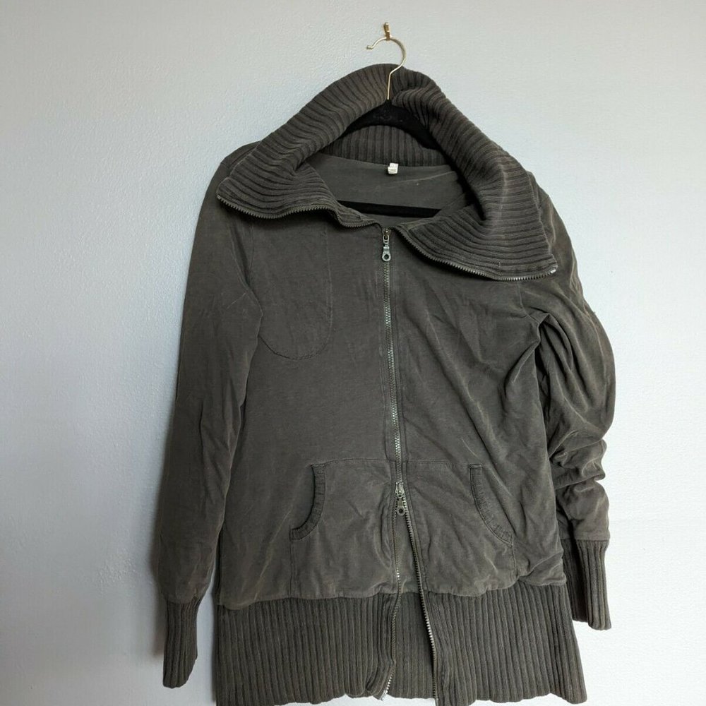 Free People Womens Olive Green Shawl Neck Pockets Double Zip Jacket Size Large